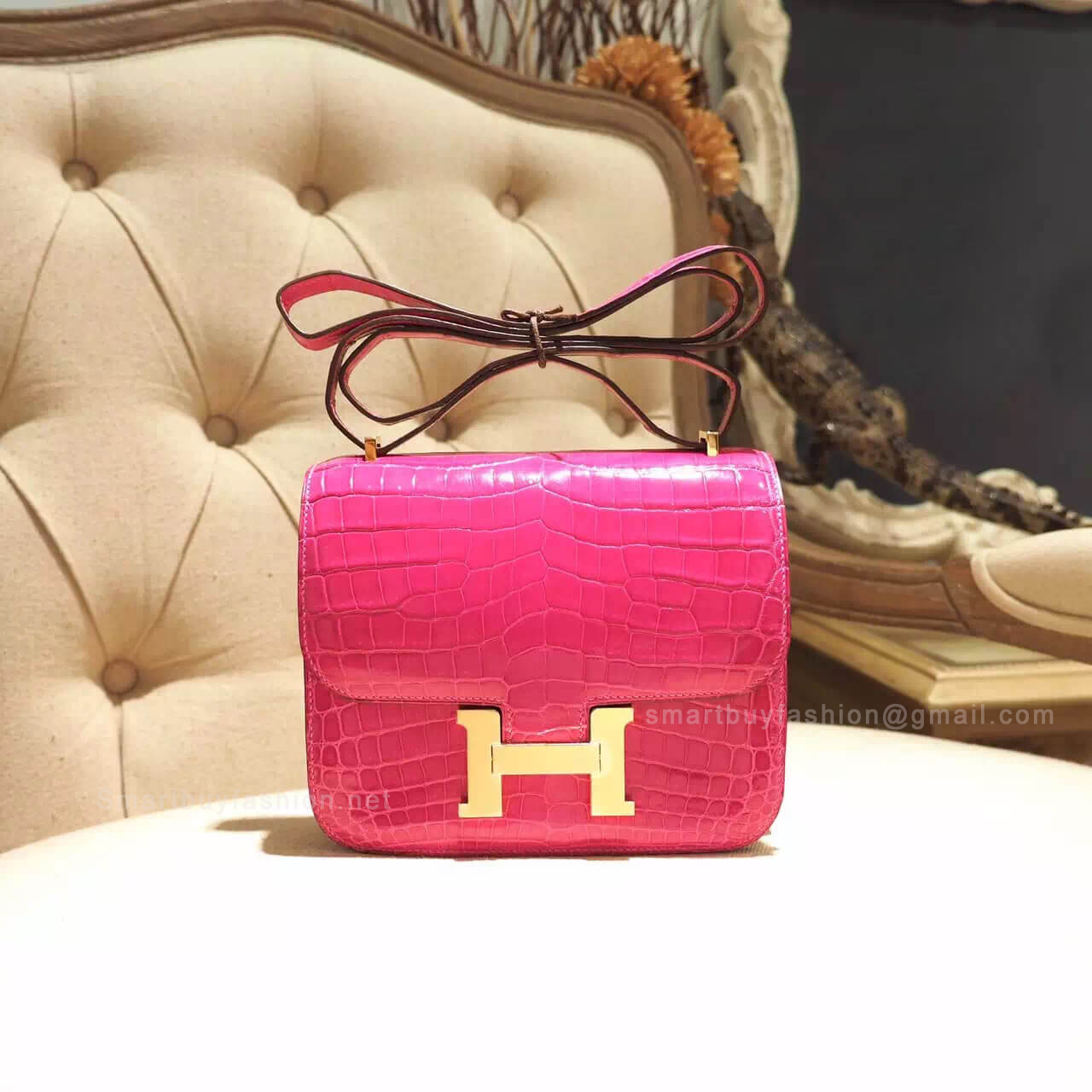 Hermes Mini Constance 18 Bag in 5j Fuschia Pink Shiny Nile Croc GHW